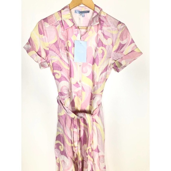 Hill House The Lily Dress Short Sleeves Linen Pink XS NWT - Picture 7 of 11